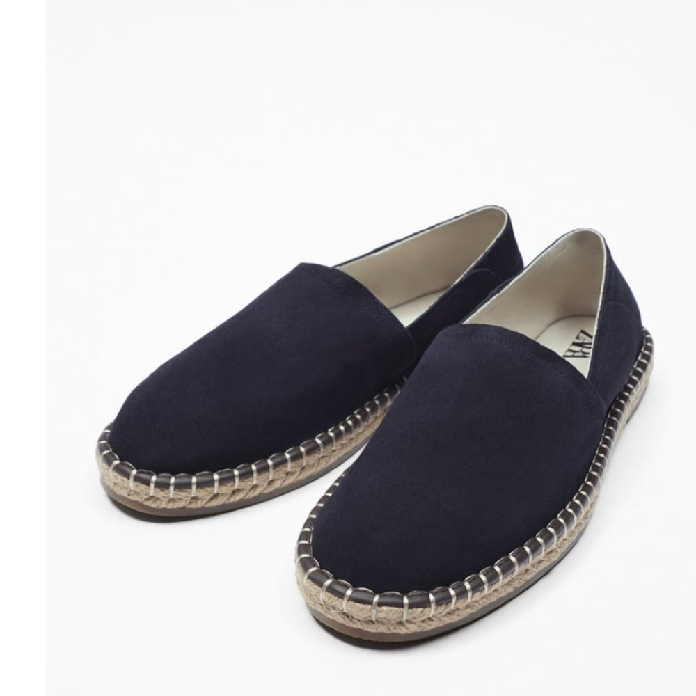 NWT ZARA BLACK LEATHER SLIP ON ESPADRILLE EU-40 US 9